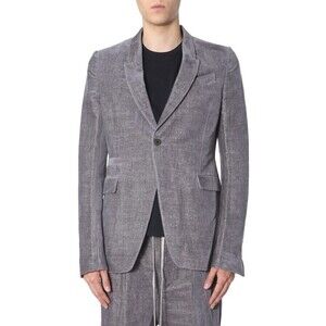 Rick Owens Textured Grey Velvet Single-Breasted Jacket - NWT